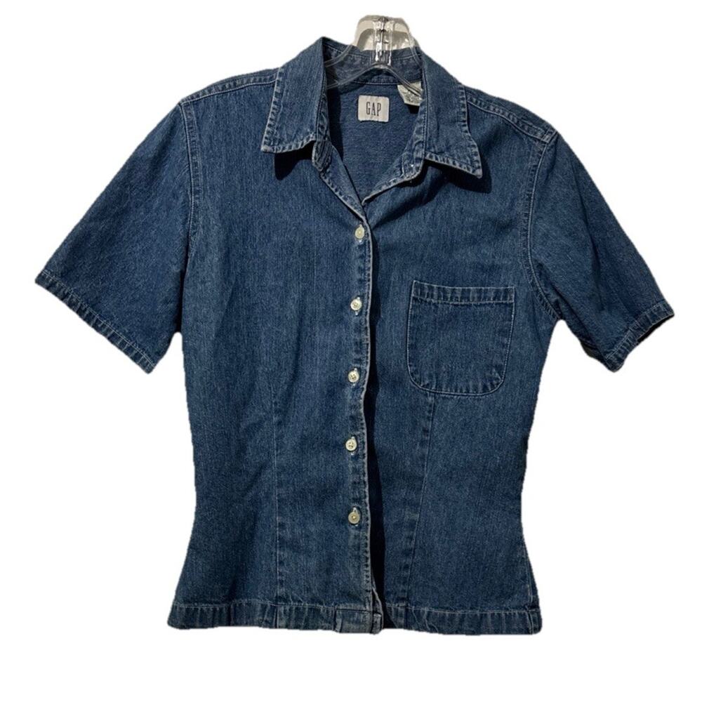 Vintage Gap 90s Y2K Denim Button-Up Shirt Short Sleeve Size XS Hong Kong